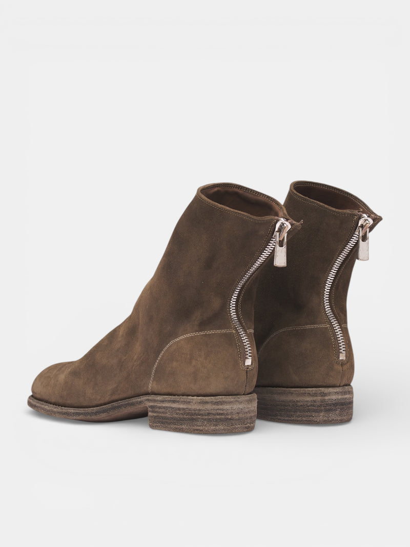 Reverse Leather Back Zip Boots (986-CR-CV177T-DARK-BROWN)