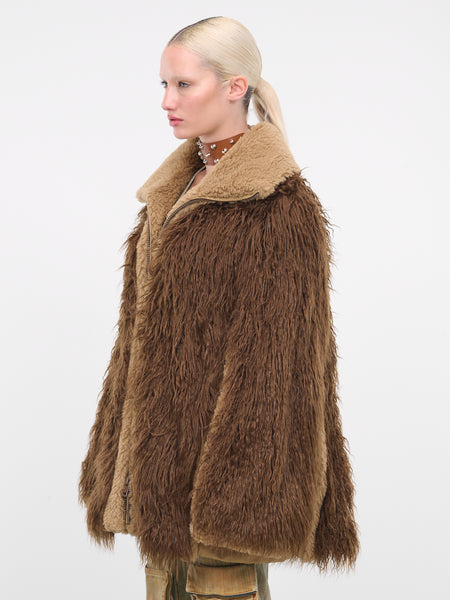 【LOULOUSEOUL】Brown Carrie Fur Jacket (Brown) W-Becca Jacket (A-10774-0KJAB-78V-DARK-BROWN)