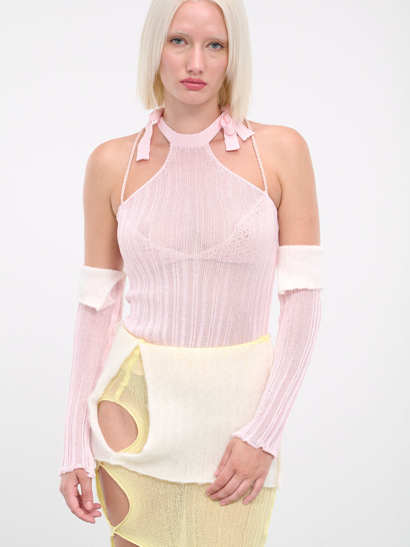 Arm Sheer Knit Warmers (A0201-PINK-WHITE)
