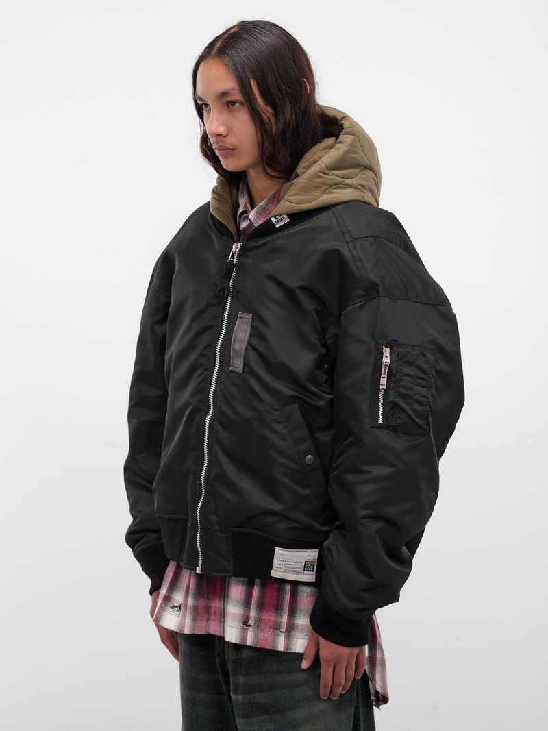 Black Nylon Hooded Bomber Jacket (A15BL062-BLACK)
