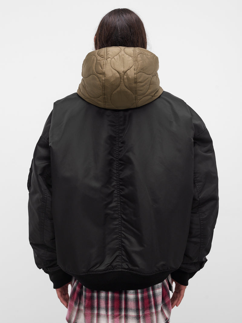 Black Nylon Hooded Bomber Jacket (A15BL062-BLACK)