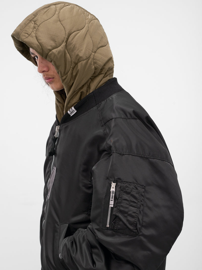 Black Nylon Hooded Bomber Jacket (A15BL062-BLACK)