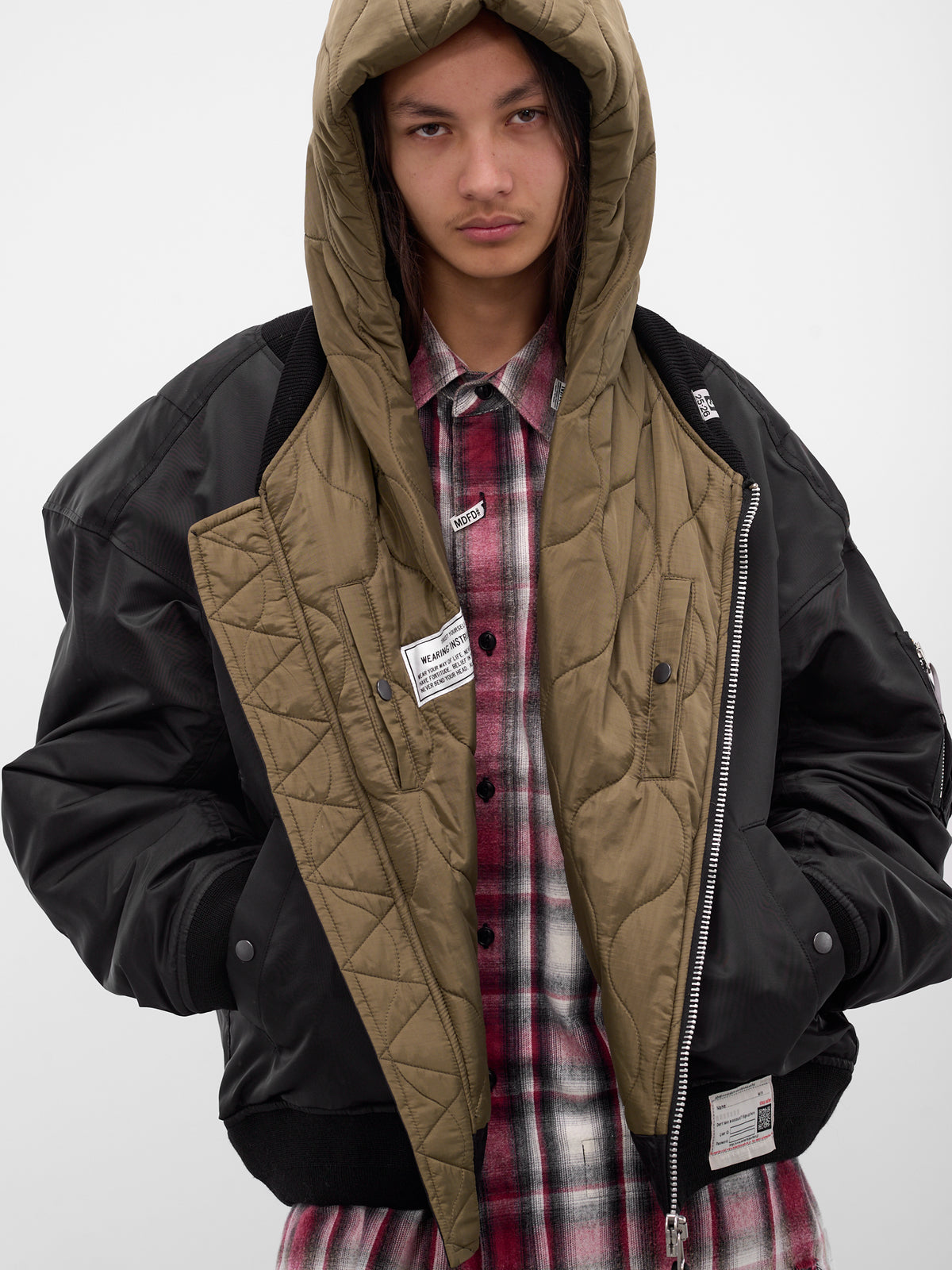 Black Nylon Hooded Bomber Jacket (A15BL062-BLACK)