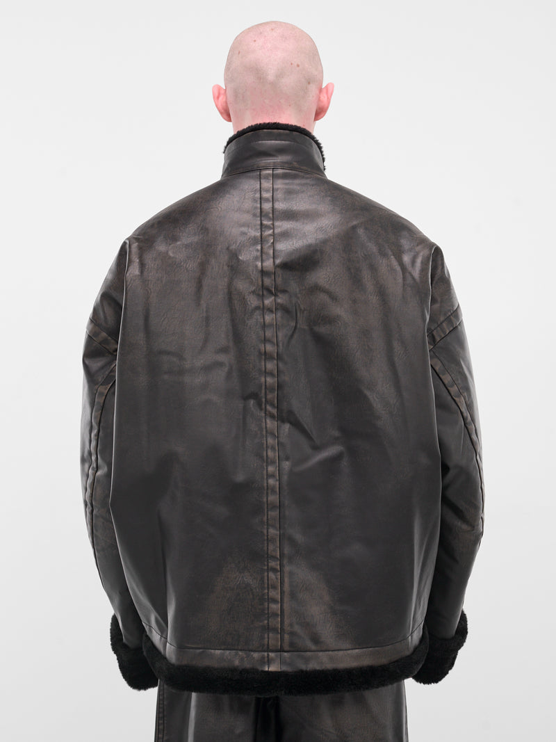 Black Oversized Leather Shearling Jacket (A15BL071-BLACK)