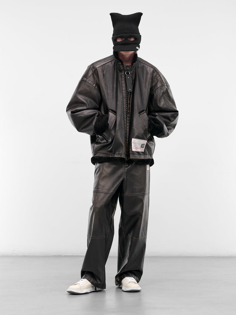 Black Oversized Leather Shearling Jacket (A15BL071-BLACK)