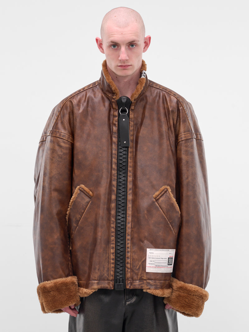 Brown Oversized Leather Shearling Jacket (A15BL071-BROWN_