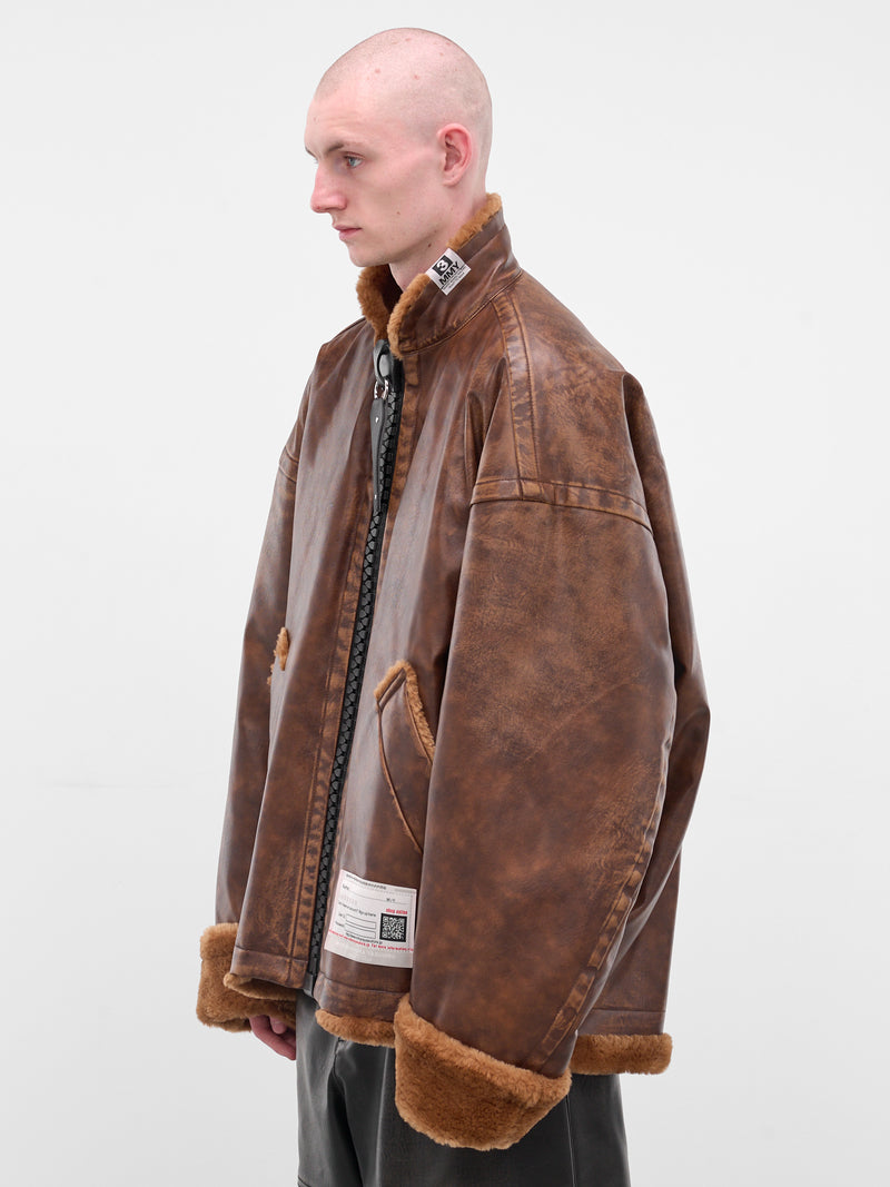 Brown Oversized Leather Shearling Jacket (A15BL071-BROWN_