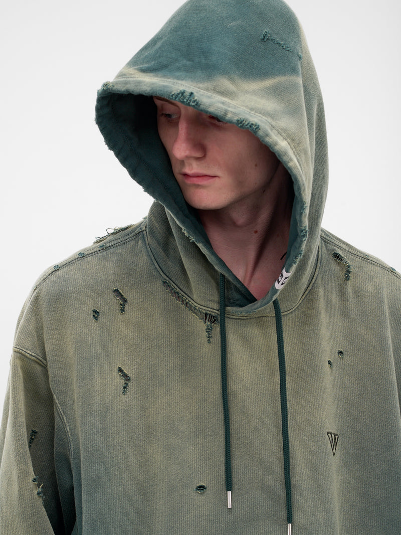 Green Deconstructed Distressed Hoodie (A15HD552-GREEN)