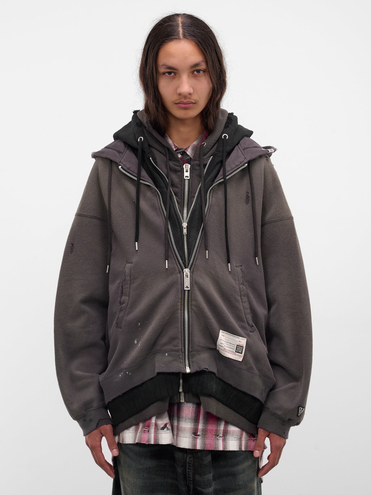 Gray Triple Layered Distressed Hoodie (A15PK581-BLACK)
