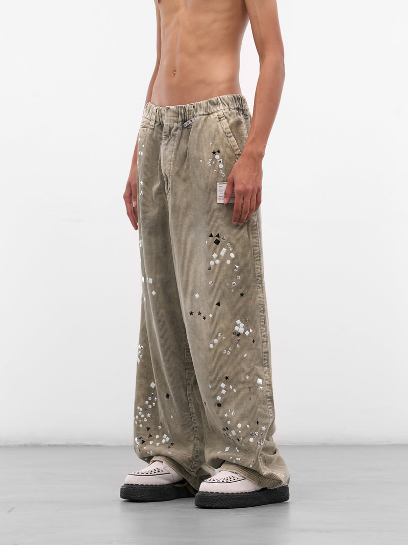 Khaki Studded Baggy Corduroy Trousers (A15PT034-KHAKI)