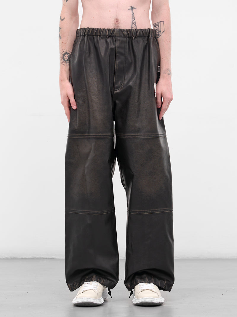 Black Leather Elastic Waist Pants (A15PT073-BLACK)