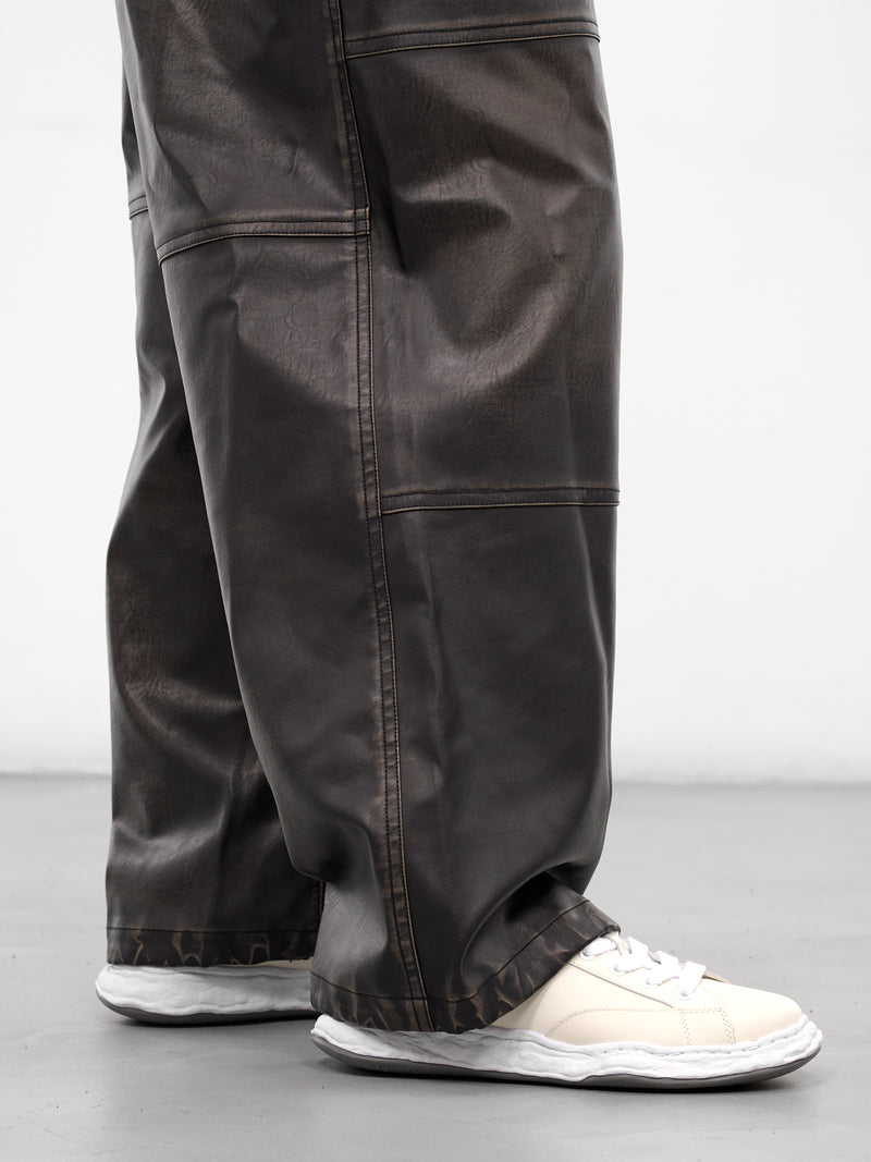 Black Leather Elastic Waist Pants (A15PT073-BLACK)