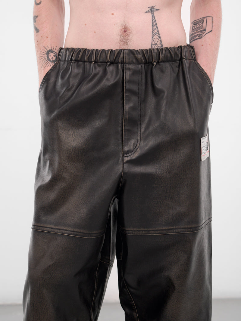 Black Leather Elastic Waist Pants (A15PT073-BLACK)