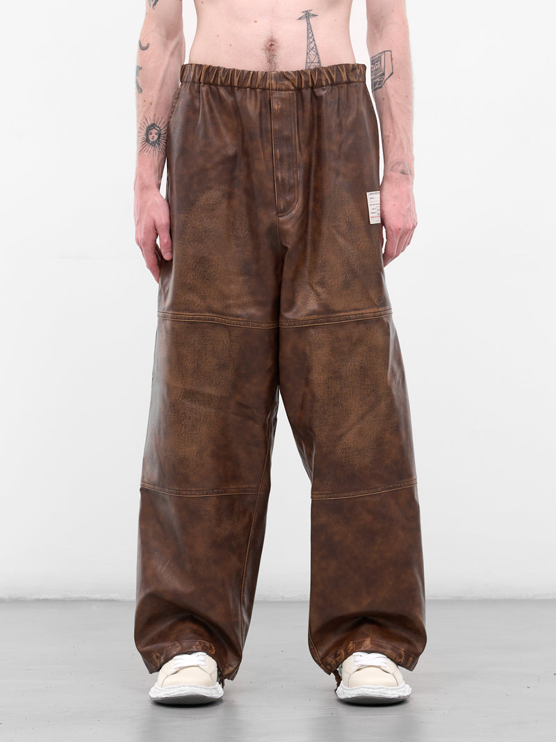 Brown Leather Elastic Waist Pants (A15PT073-BROWN)