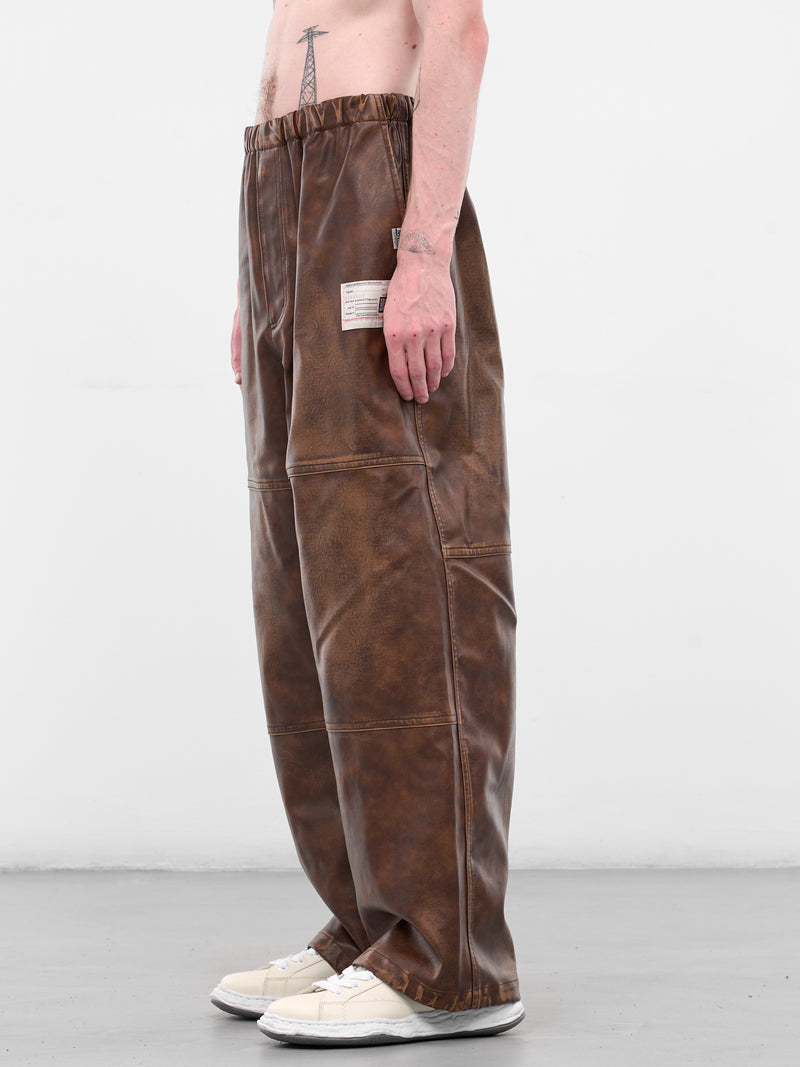 Brown Leather Elastic Waist Pants (A15PT073-BROWN)