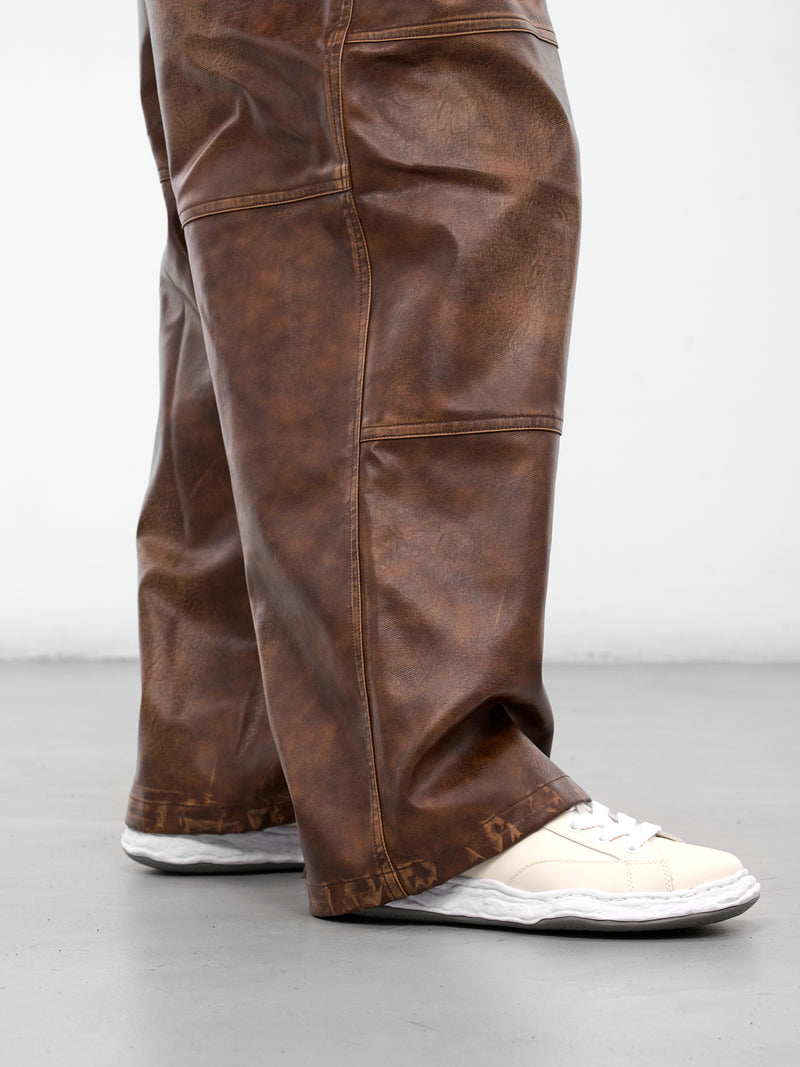 Brown Leather Elastic Waist Pants (A15PT073-BROWN)