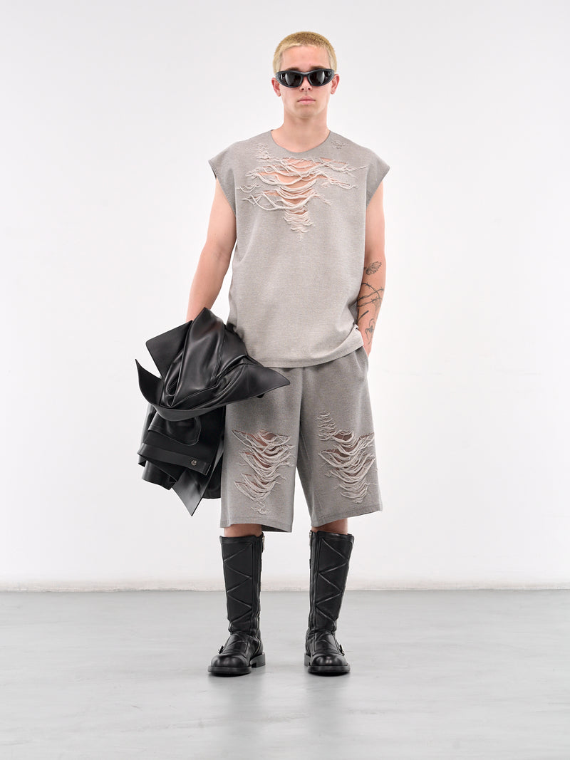 P-Perc Distressed Sweat Shorts (A19116-0PLAI-GREY)