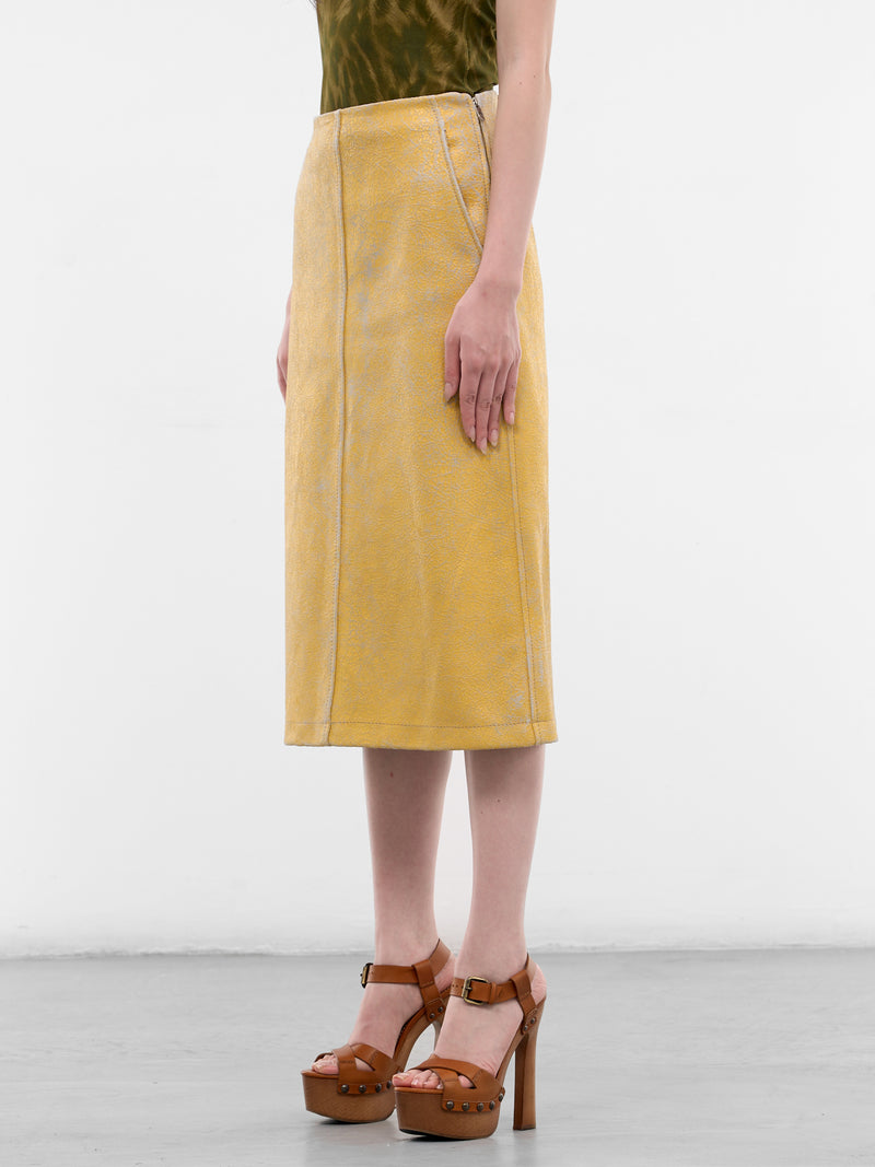 L-Erina Yellow Sheepskin Midi Skirt (A22882-0EGEQ-23TA-GOLDEN-YELLO)