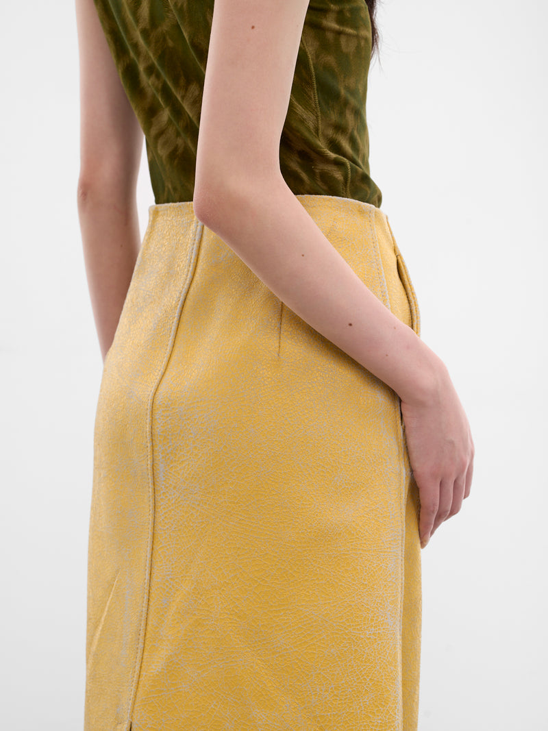 L-Erina Yellow Sheepskin Midi Skirt (A22882-0EGEQ-23TA-GOLDEN-YELLO)
