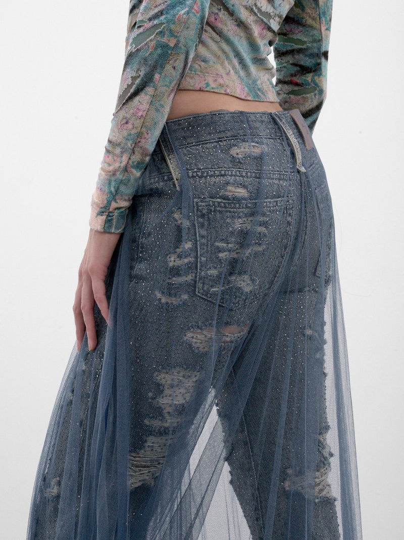 Blue D-Aisi Layered Skirt Jeans (A25248-D-AISI-DENIM-BLUE)