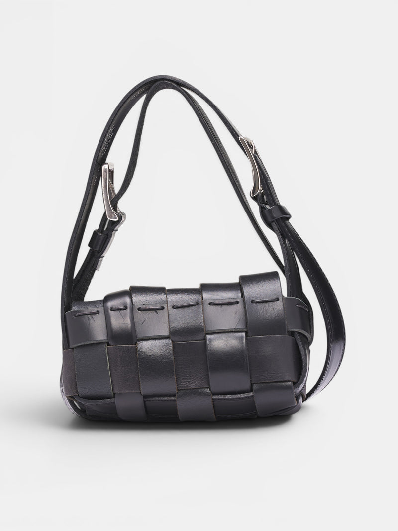 Black Leather Buckle Baguette Bag (A25981102-BLACK)