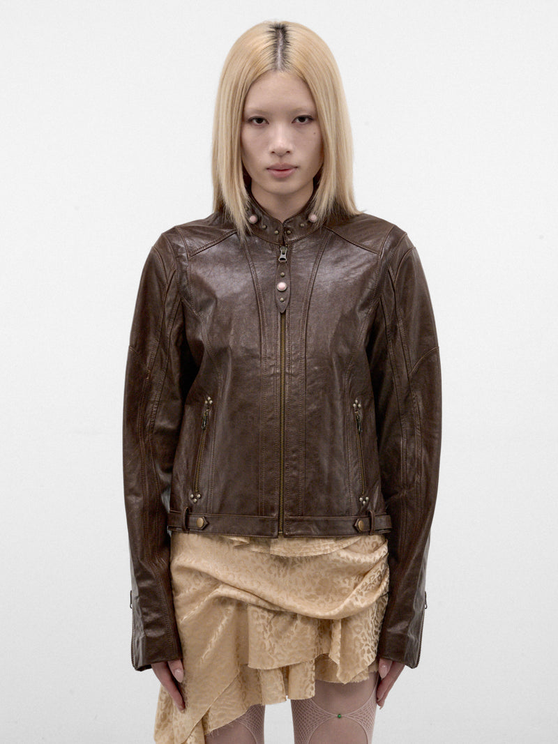 Chestnut Rivet Leather Jacket (A26WV16C-CHESTNUT)