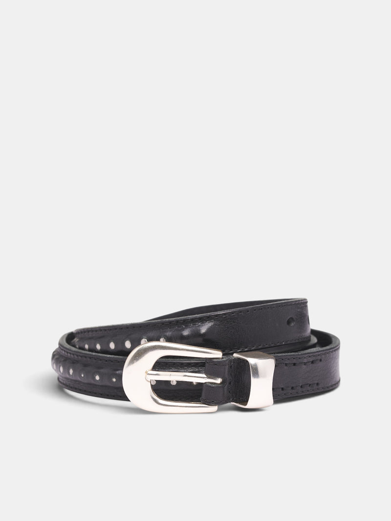 Black Leather Bullet Chain Belt (A4268BCB-BLACK)