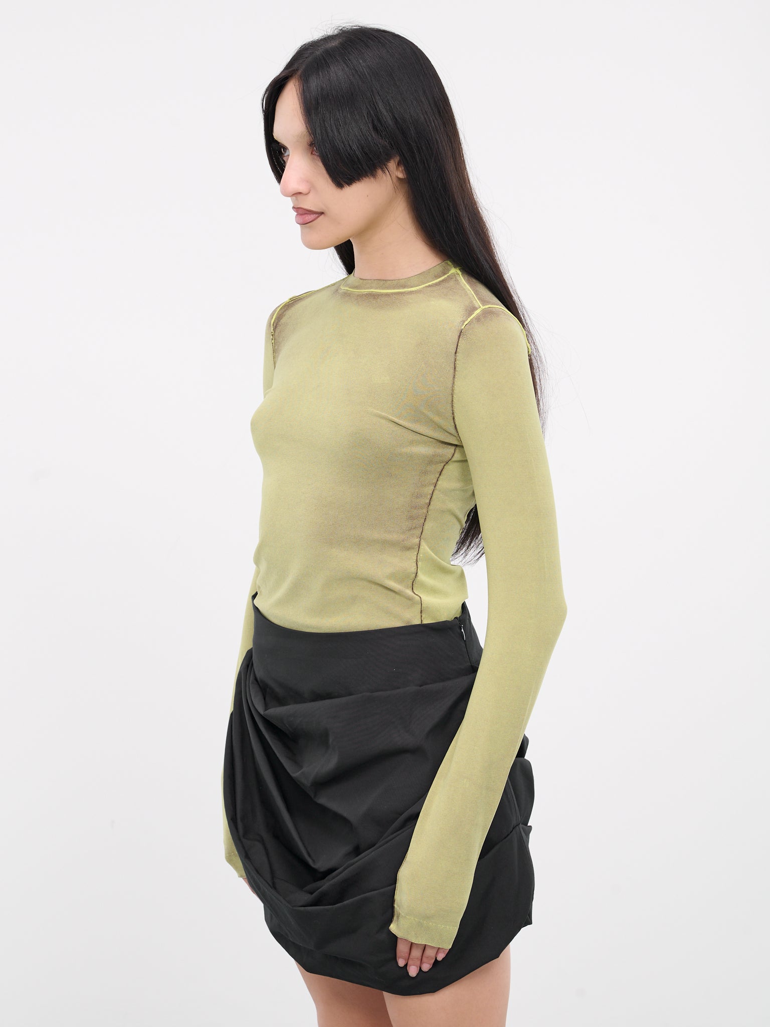Long Sleeve Cut-Out Tee (A60498-KNIT000724-LIME-GREEN)