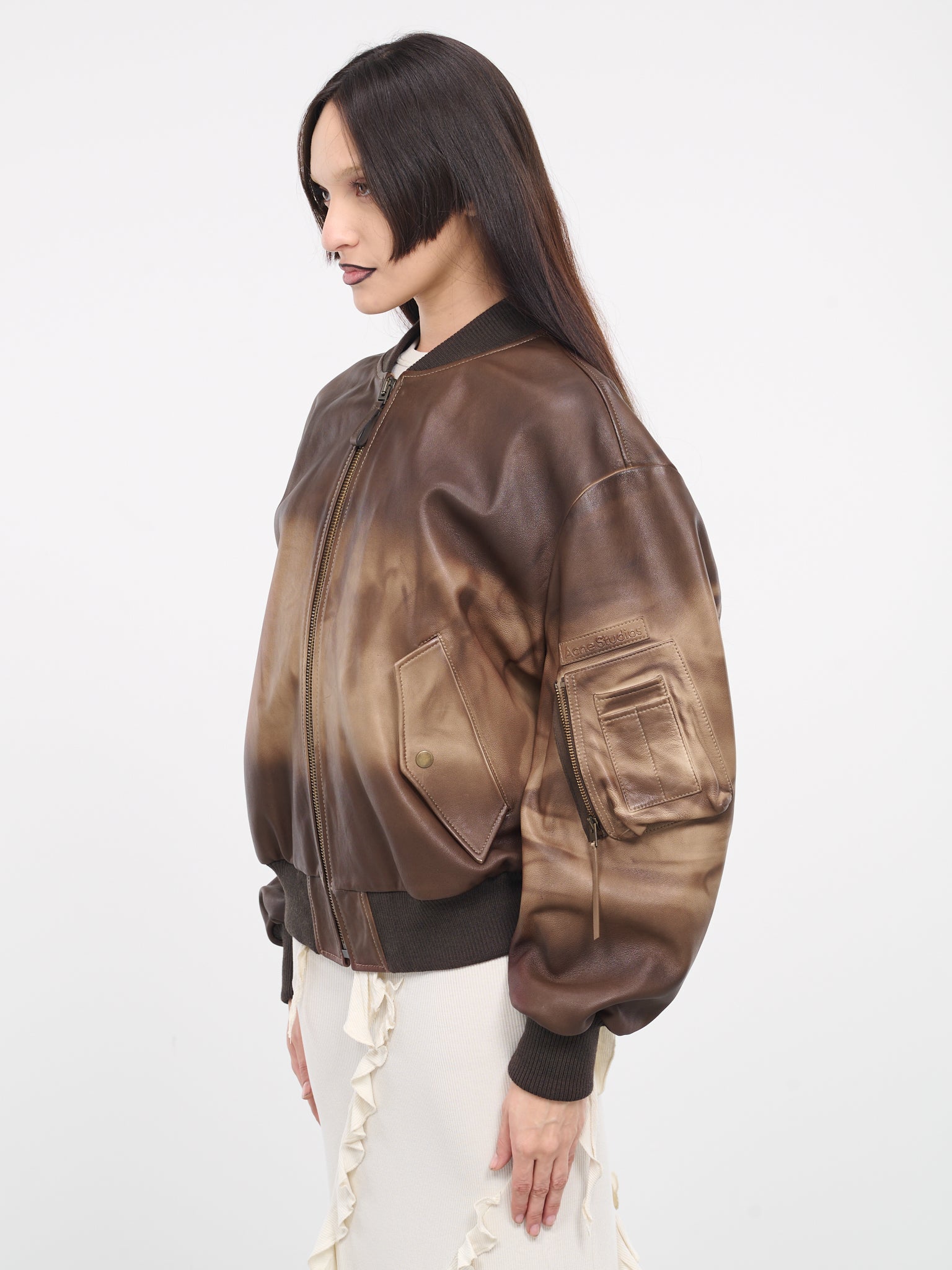 Leather Bomber Jacket (A70167-BROWN)