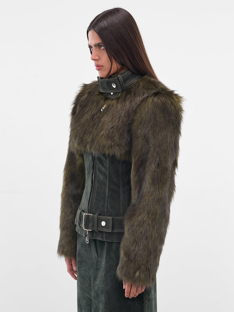 Hybrid Vegan Fur Corset Jacket (AAFW25JCPPGN03-DARK-GREEN)