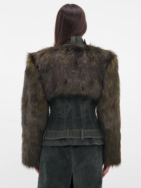 Hybrid Vegan Fur Corset Jacket (AAFW25JCPPGN03-DARK-GREEN)