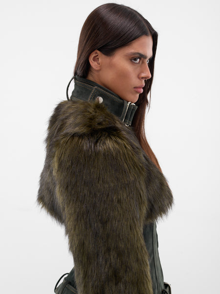 Hybrid Vegan Fur Corset Jacket (AAFW25JCPPGN03-DARK-GREEN)