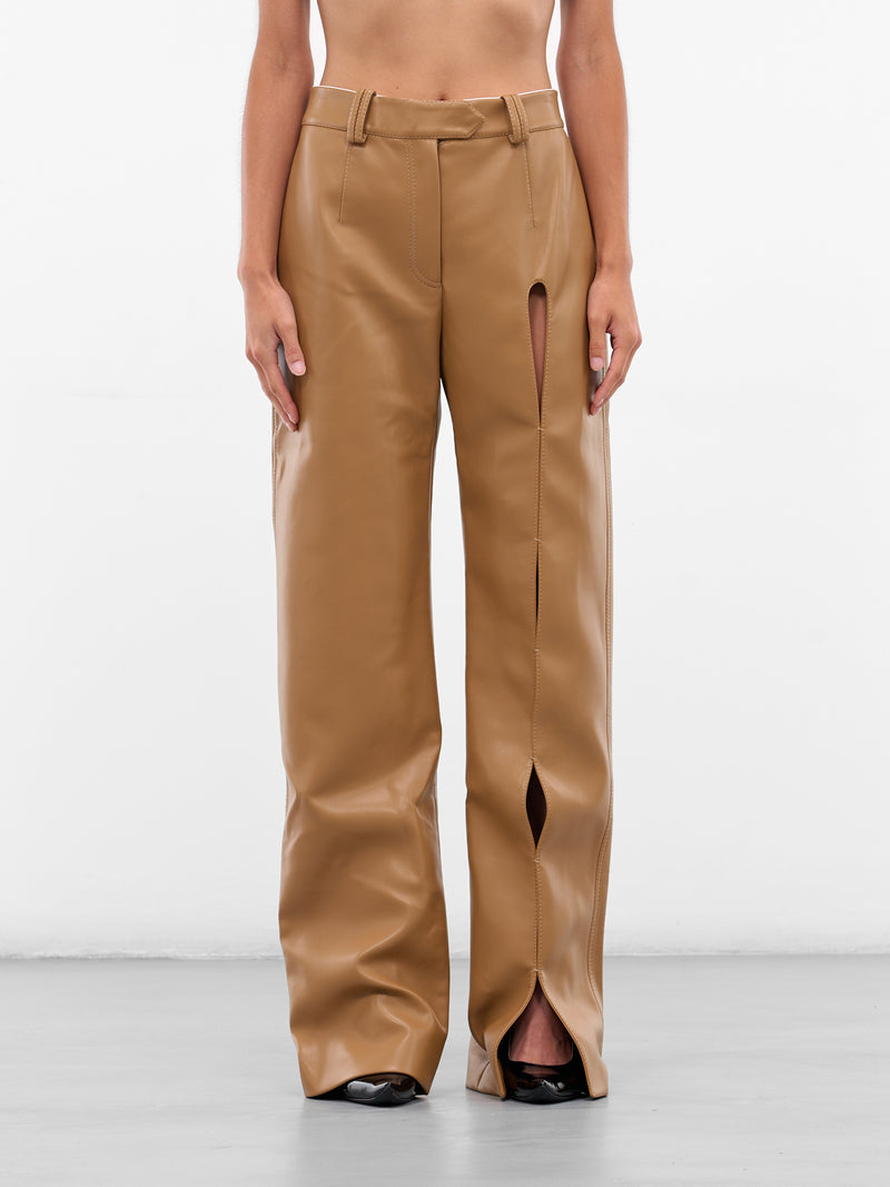Beige Vegan Leather Cut-Out Trousers (AAFW25PAVLBG03-BEIGE)