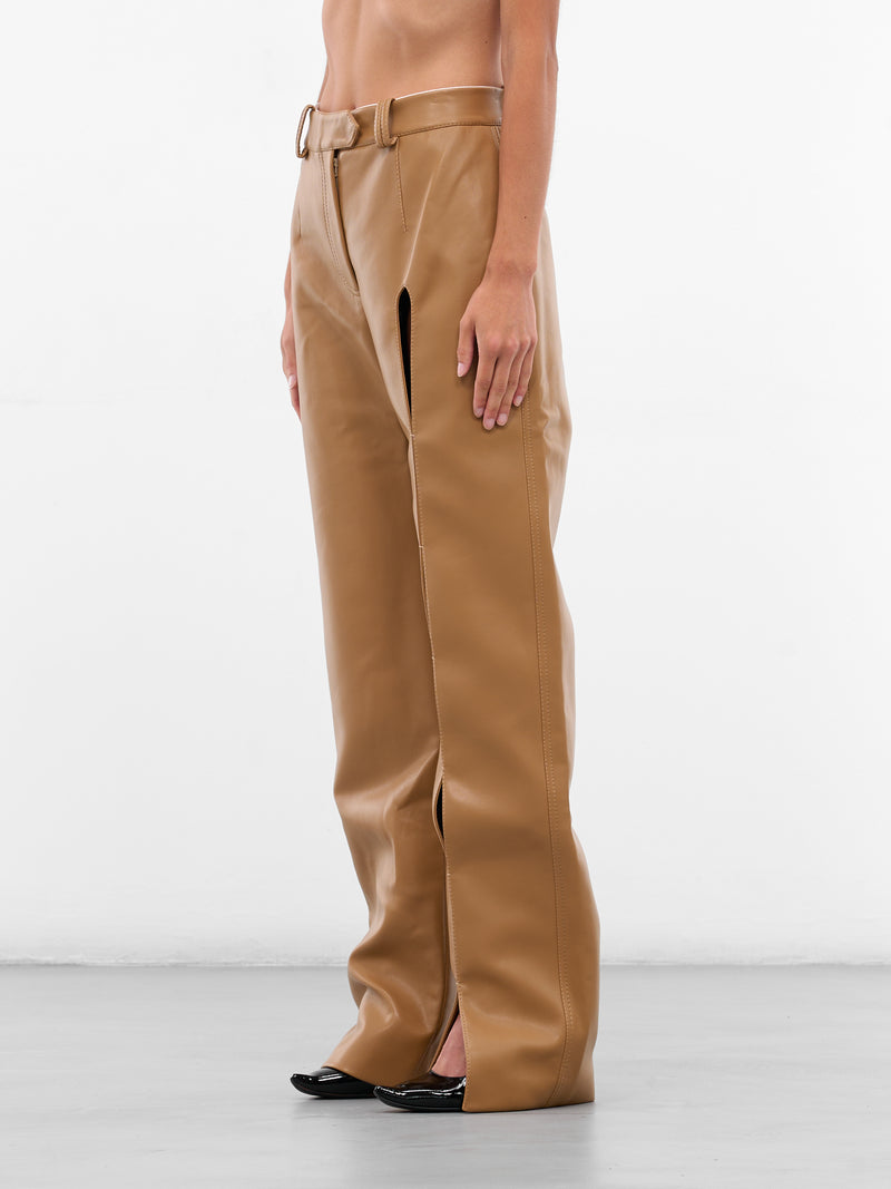 Beige Vegan Leather Cut-Out Trousers (AAFW25PAVLBG03-BEIGE)