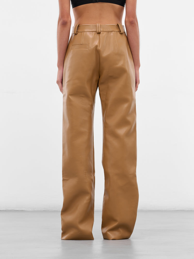 Beige Vegan Leather Cut-Out Trousers (AAFW25PAVLBG03-BEIGE)