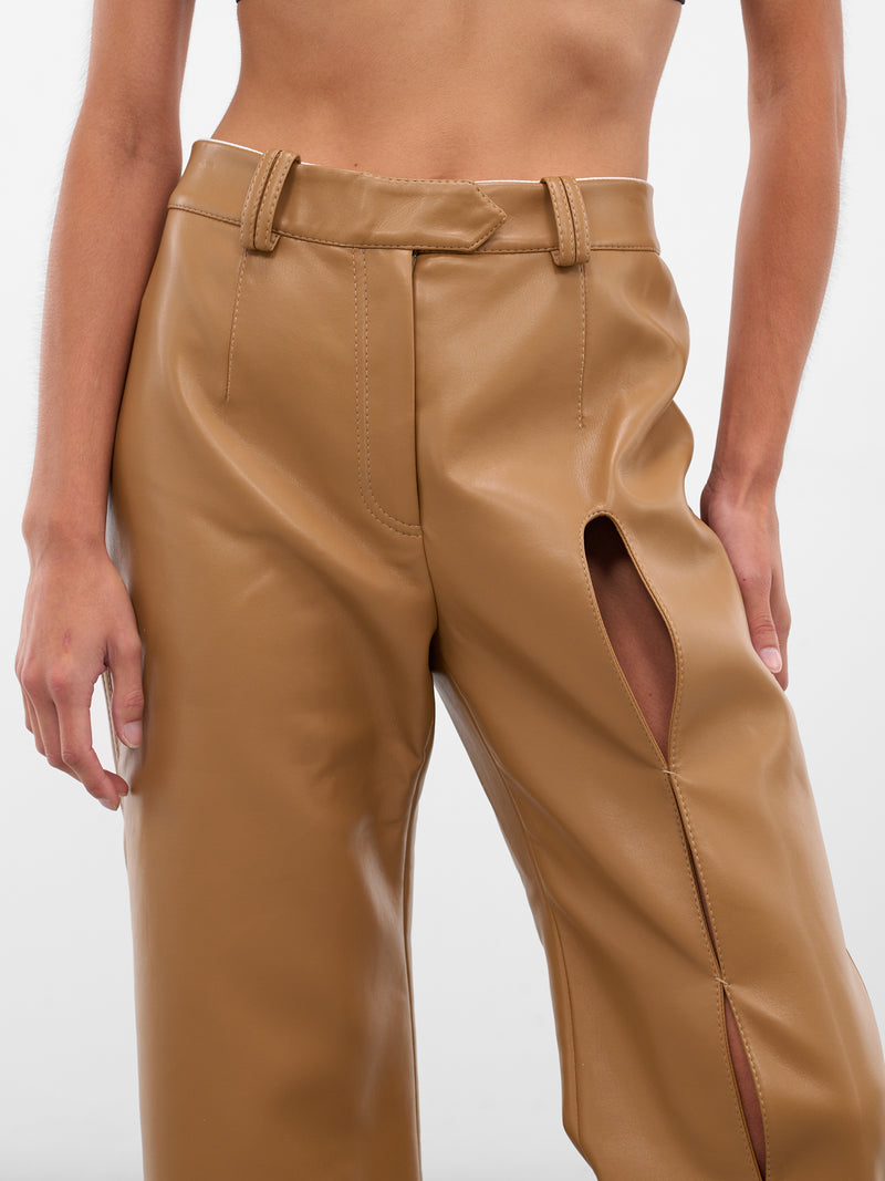 Beige Vegan Leather Cut-Out Trousers (AAFW25PAVLBG03-BEIGE)