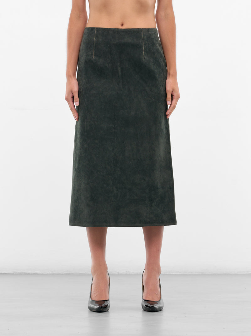 Dark Green Vegan Leather Skirt (AAFW25SKPPGN03-DARK-GREEN)