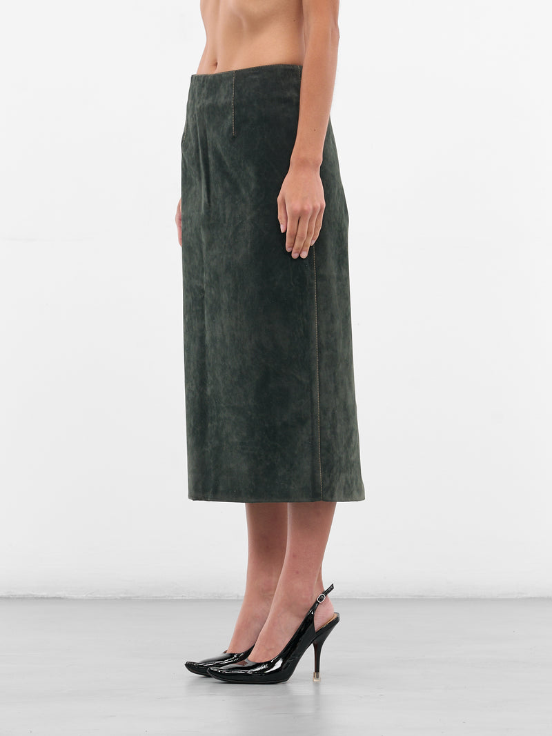 Dark Green Vegan Leather Skirt (AAFW25SKPPGN03-DARK-GREEN)