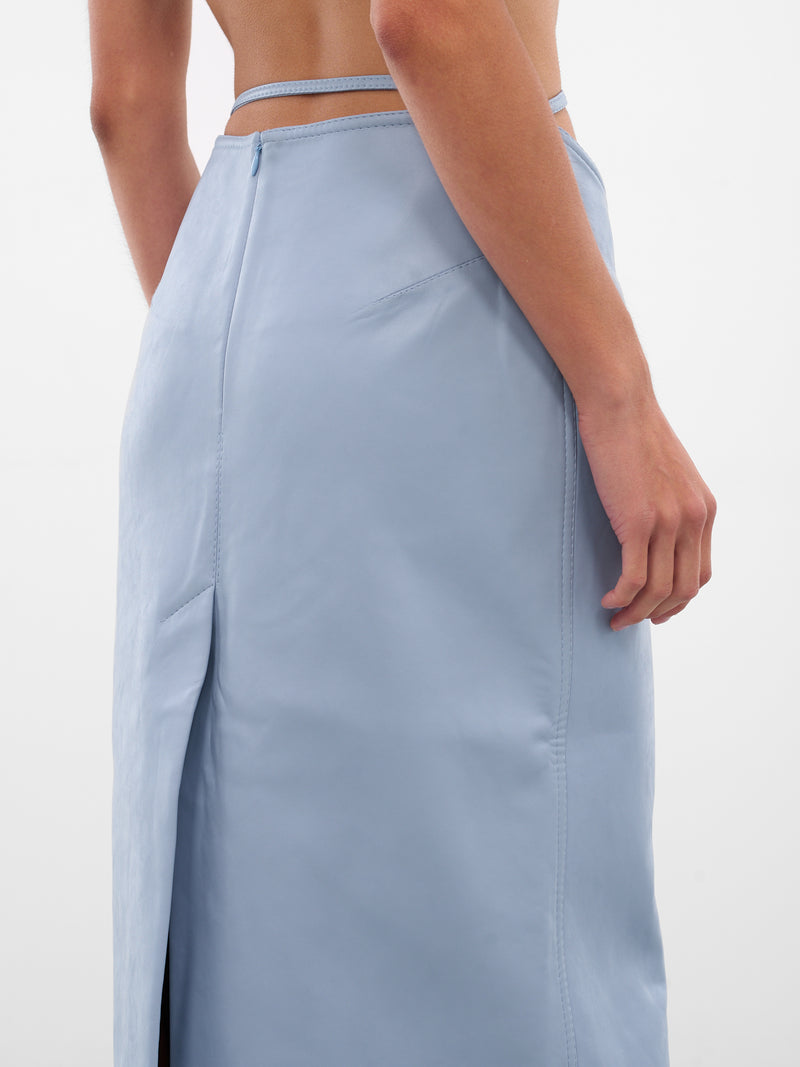 Blue Vegan Leather Midi Skirt (AAFW25SKVLBL02-BLUE)