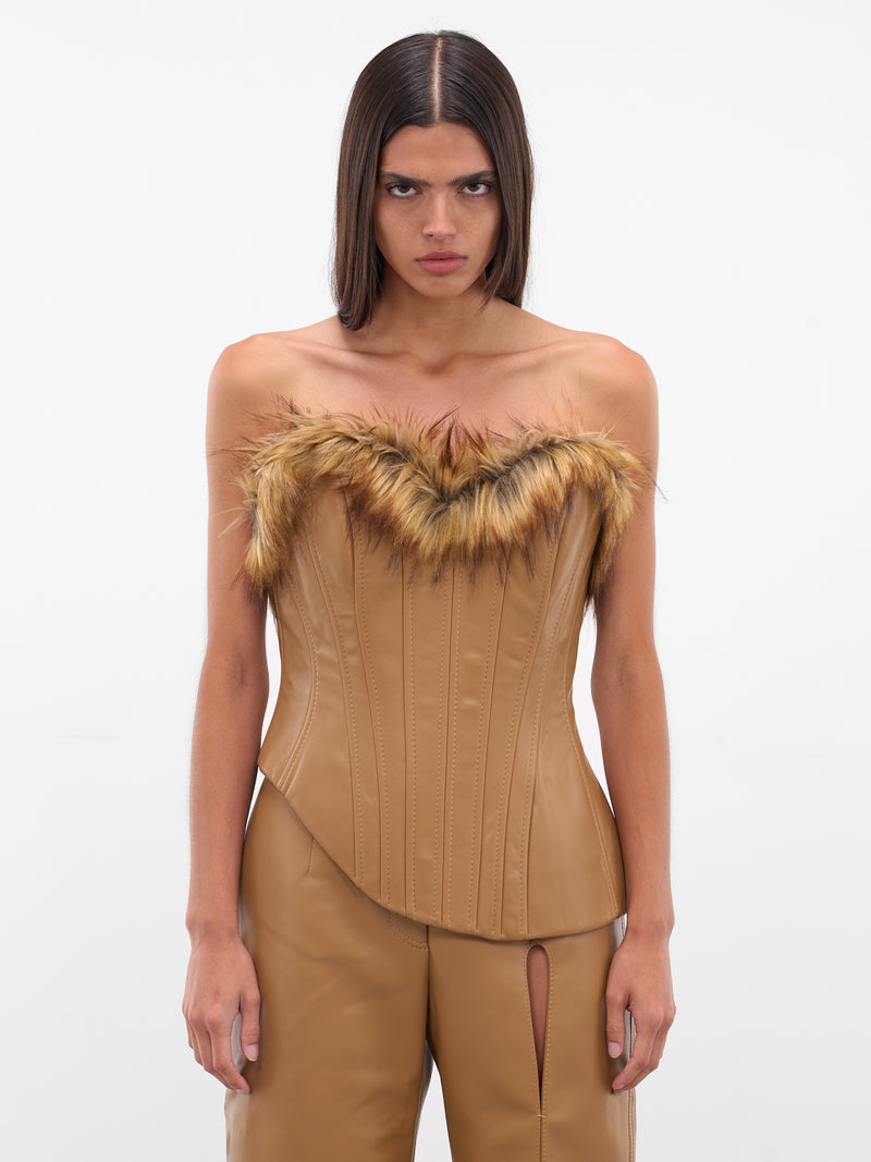 Beige Vegan Leather Fur Corset (AAFW25TPVLBG04-BEIGE)