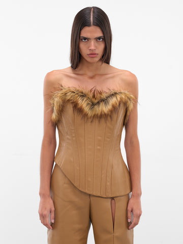 Beige Vegan Leather Fur Corset (AAFW25TPVLBG04-BEIGE)
