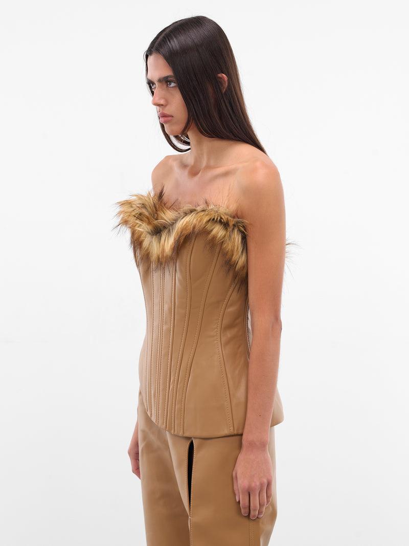 Beige Vegan Leather Fur Corset (AAFW25TPVLBG04-BEIGE)