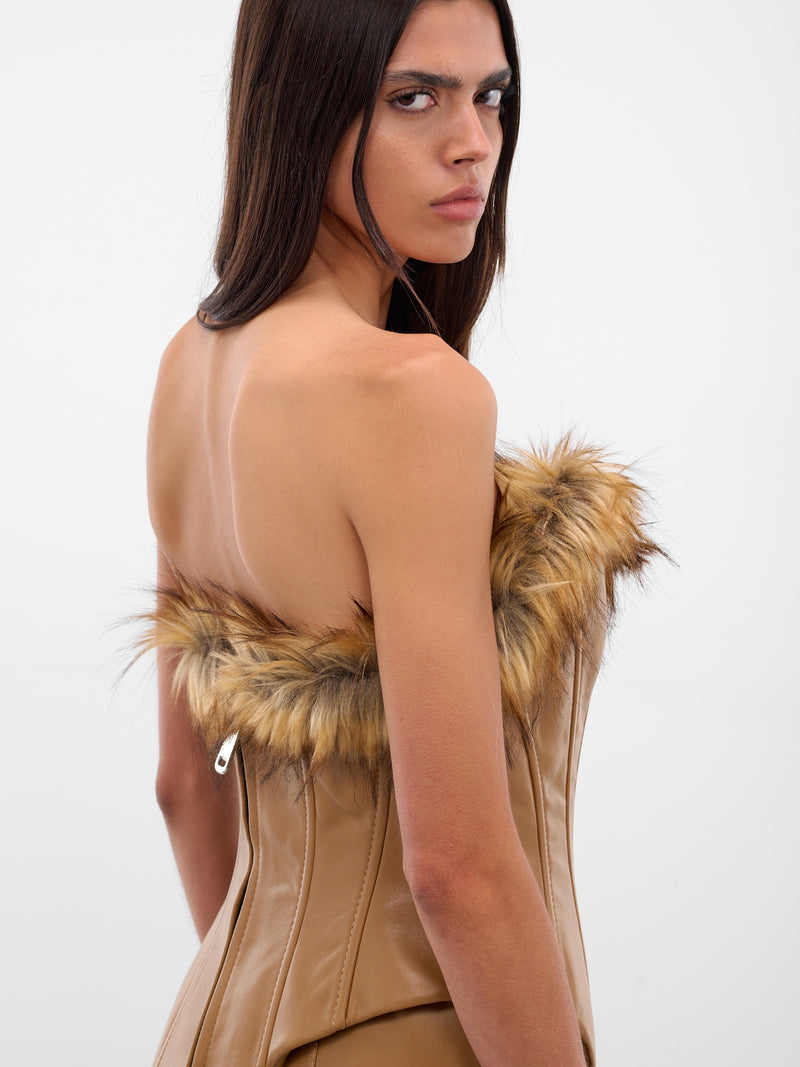 Beige Vegan Leather Fur Corset (AAFW25TPVLBG04-BEIGE)