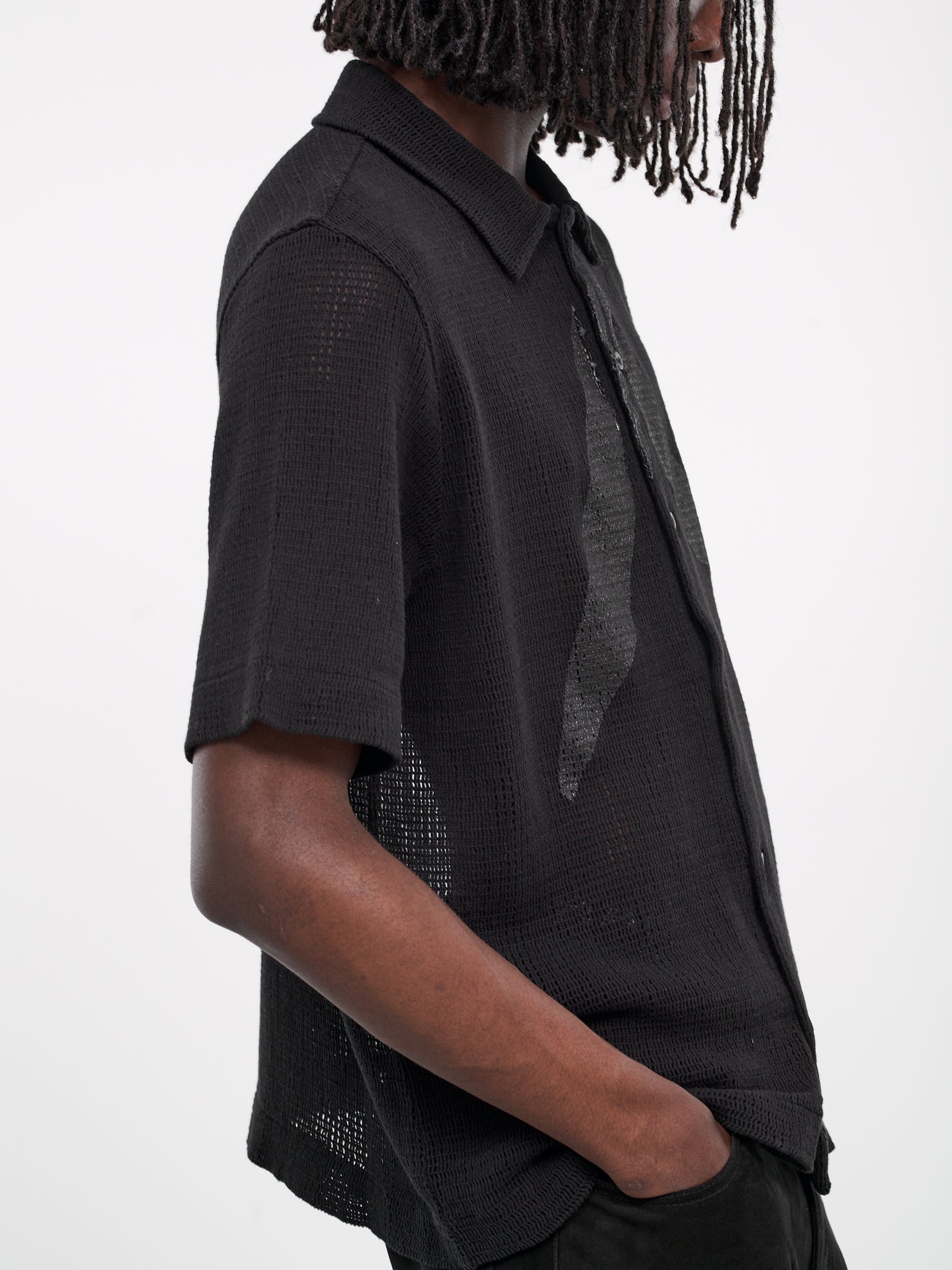 Button-Up Logo Mesh Shirt (AAMKN0234FA01-BLACK)