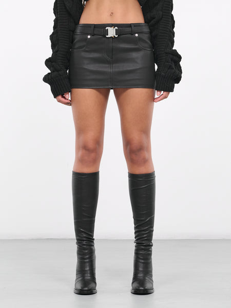 PAX00100 ♥ PAX BLACK LEATHER STRINGS SHORT SKIRT High Waist Zip Front Detail Mini Skirt In Black Faux Leather