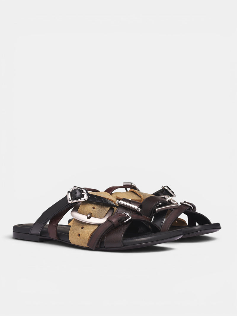 Brown Multi-Strap Leather Sandals (AC-UX-SHOE000005-MULTI-BROWN)