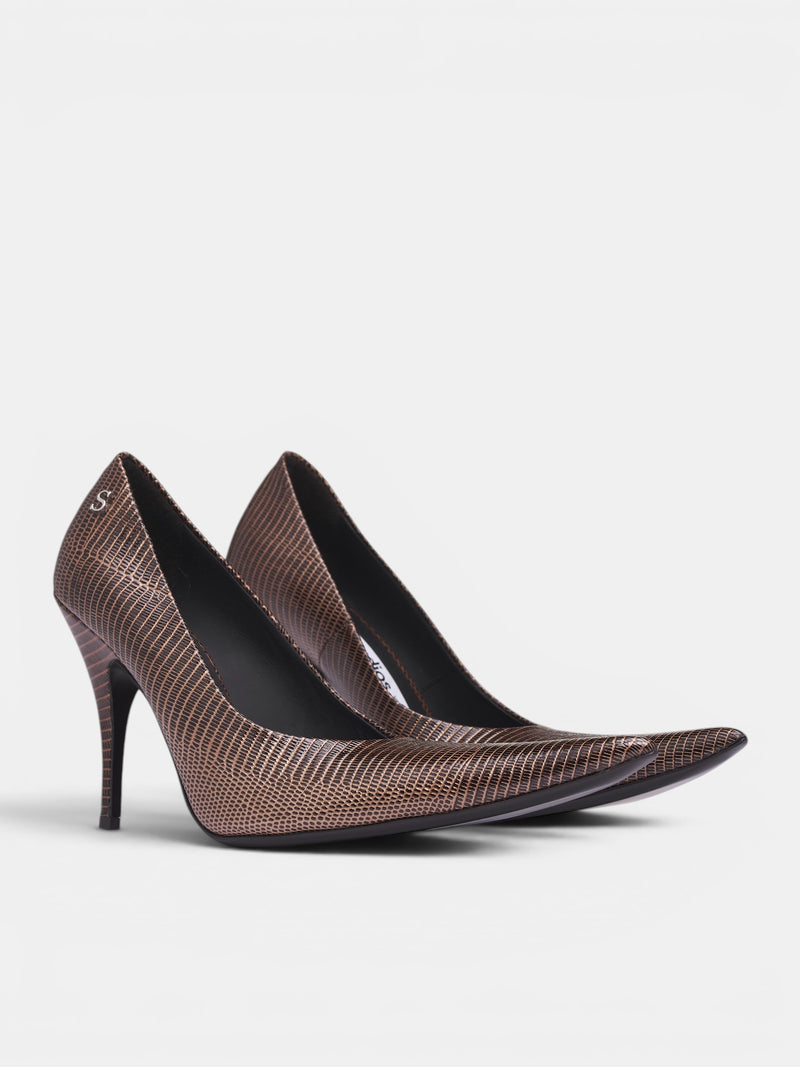 Lizard Print Pointed Toe Pumps (AC-WN-SHOE000036-BROWN)