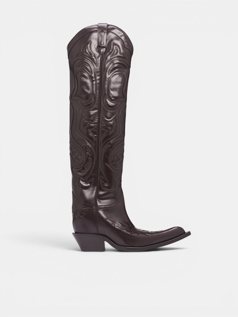 Brown Leather High Cowboy Boots (AC-WN-SHOE000038-BROWN)