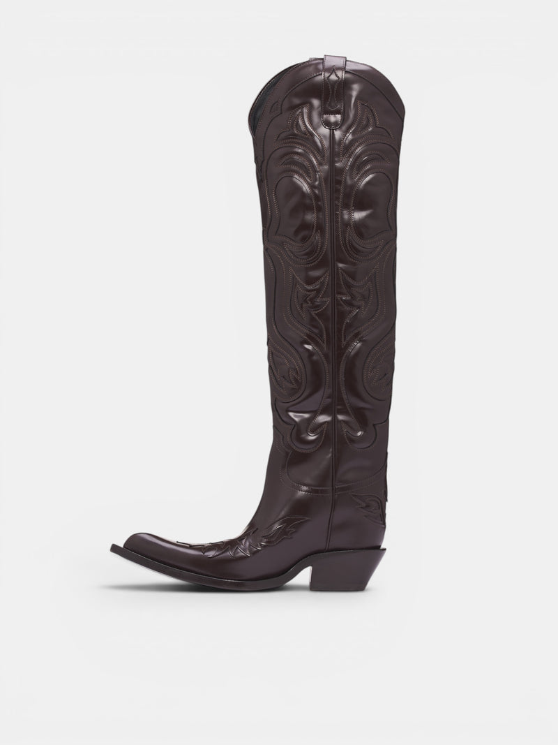 Brown Leather High Cowboy Boots (AC-WN-SHOE000038-BROWN)