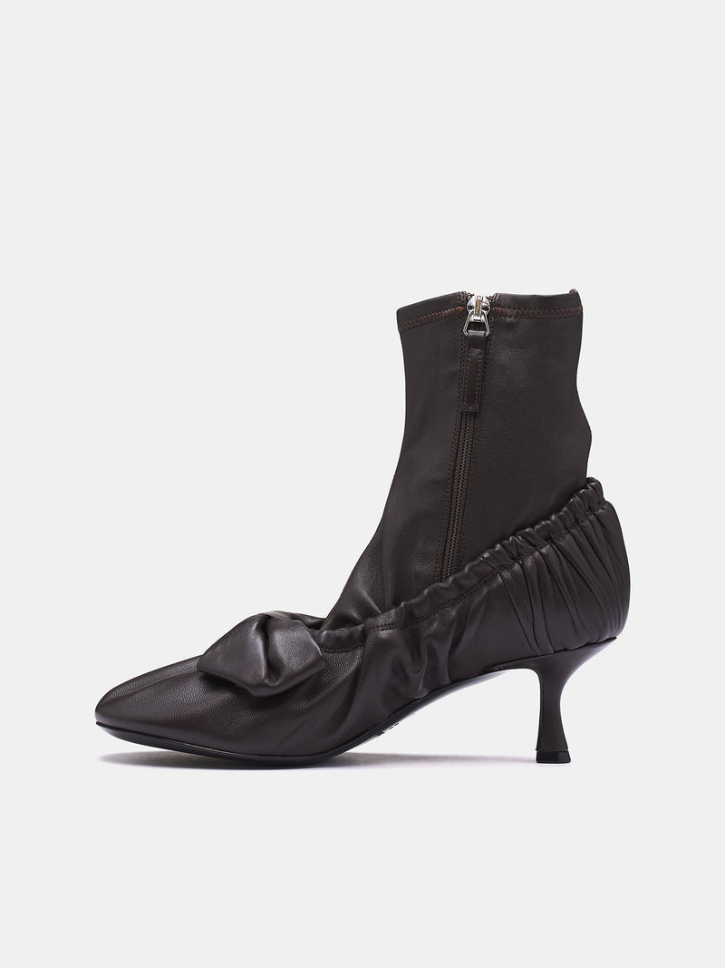 Leather Bow Ankle Boots (AD0796-DARK-BROWN)